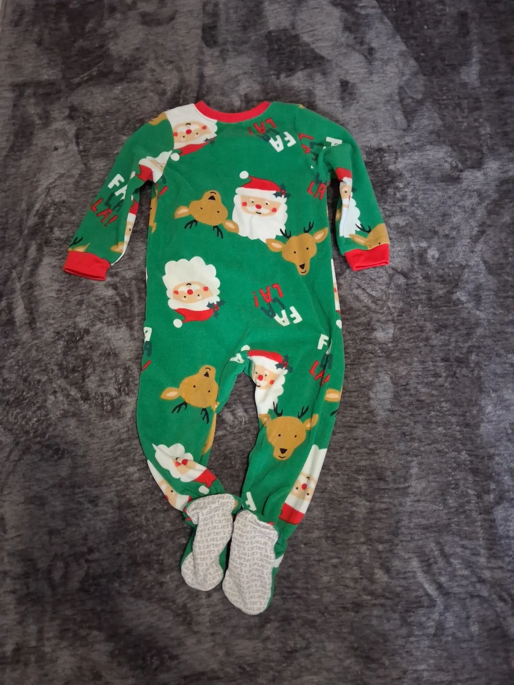 Carters Fleece Christmas Footie Pajamas Green Red Santa Size:2T Boys/Girls